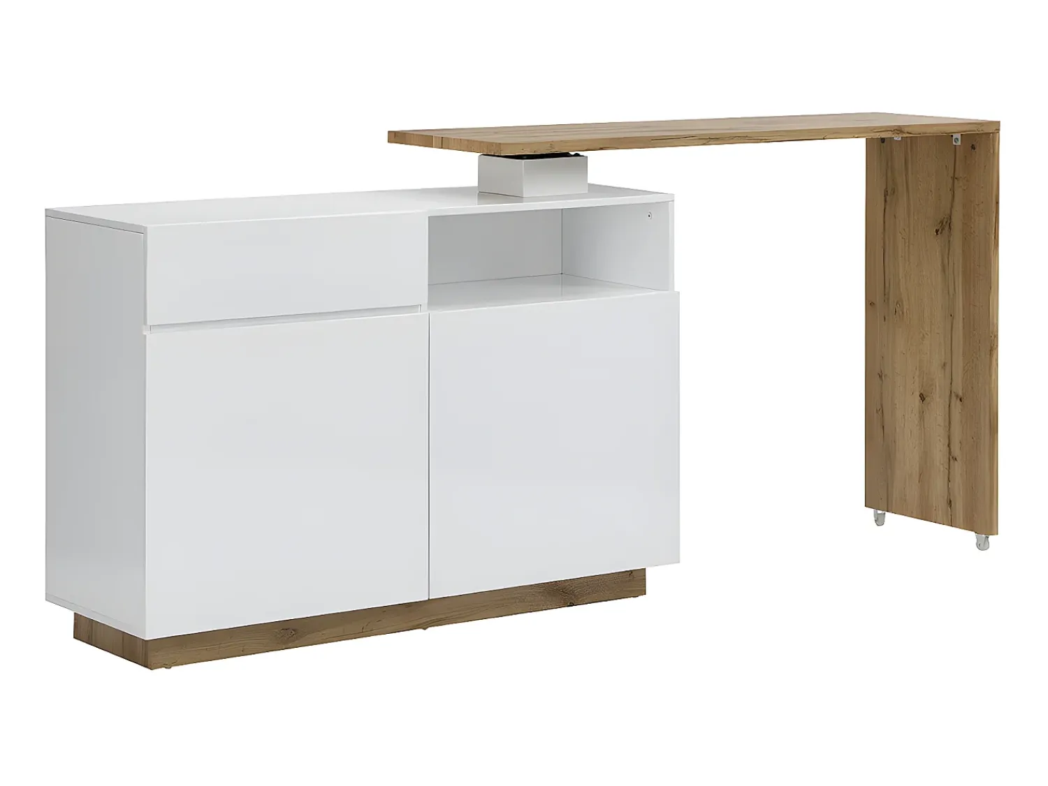 Vente-unique Móvel de bar giratório - 2 portas, 1 gaveta e 1 nicho - MDF - Lacado a branco e carvalho - ELDIR^ Móvel De Bar
