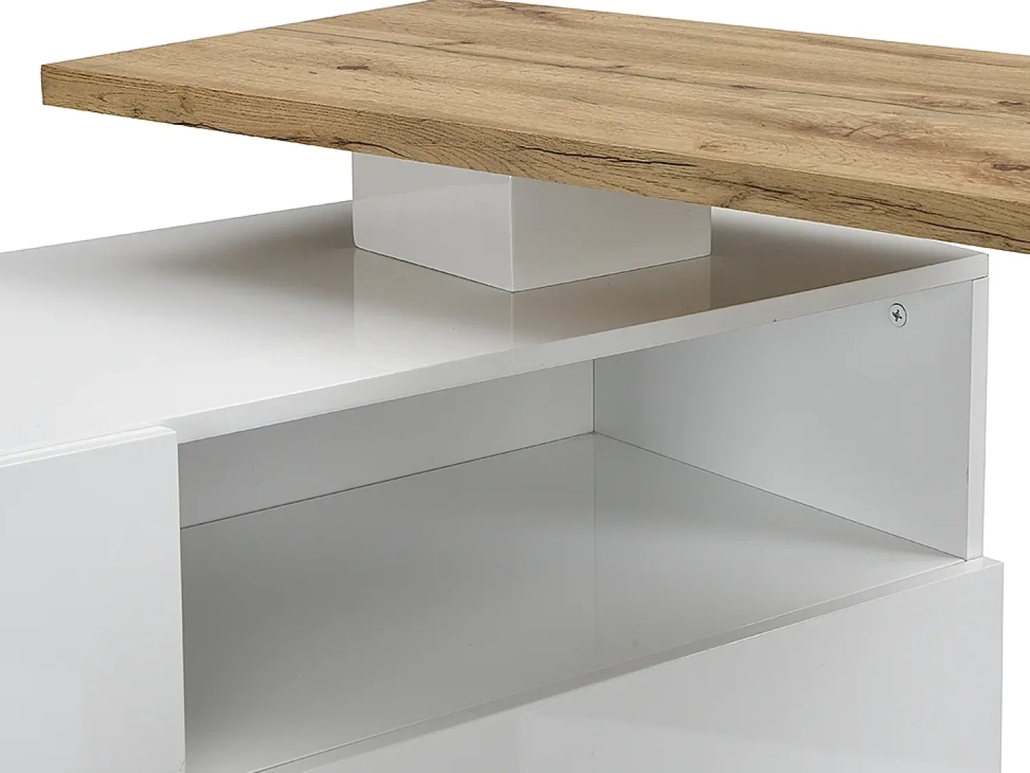 Vente-unique Móvel de bar giratório - 2 portas, 1 gaveta e 1 nicho - MDF - Lacado a branco e carvalho - ELDIR^ Móvel De Bar