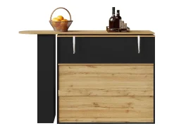 ModernLuxe Móvel de bar giratório 360° e retrátil - com 2 gavetas e 1 porta - prateleiras abertas - + natural Preto