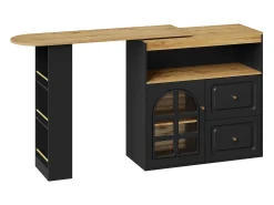 ModernLuxe Móvel de bar giratório 360° e retrátil - com 2 gavetas e 1 porta - prateleiras abertas - + natural Preto