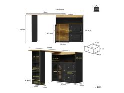 ModernLuxe Móvel de bar giratório 360° e retrátil - com 2 gavetas e 1 porta - prateleiras abertas - + natural Preto