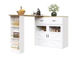 Hot ModernLuxe Móvel de bar giratório 360° e retrátil - com 1 gaveta e 2 portas - prateleiras abertas - + natural Branco