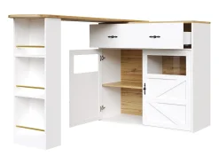 Hot ModernLuxe Móvel de bar giratório 360° e retrátil - com 1 gaveta e 2 portas - prateleiras abertas - + natural Branco