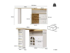 Best ModernLuxe Móvel de bar giratório 360° e retrátil - com 2 gavetas e 1 porta - prateleiras abertas - + natural Branco