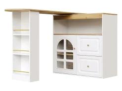 Best ModernLuxe Móvel de bar giratório 360° e retrátil - com 2 gavetas e 1 porta - prateleiras abertas - + natural Branco