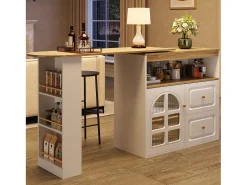 Best ModernLuxe Móvel de bar giratório 360° e retrátil - com 2 gavetas e 1 porta - prateleiras abertas - + natural Branco