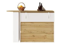 Best ModernLuxe Móvel de bar giratório 360° e retrátil - com 2 gavetas e 1 porta - prateleiras abertas - + natural Branco