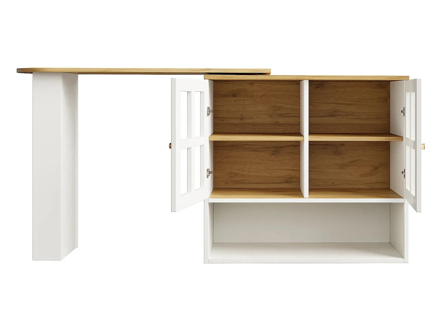 Móvel De Bar|ModernLuxe Móvel de bar giratório 360° e retrátil - com 2 portas e prateleiras abertas - + natural Branco
