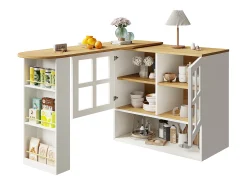 Móvel De Bar|ModernLuxe Móvel de bar giratório 360° e retrátil - com 2 portas e prateleiras abertas - + natural Branco