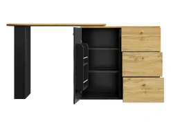 Móvel De Bar|ModernLuxe Móvel de bar giratório 360° e retrátil - com 3 gavetas e 1 porta - prateleiras abertas - + natural Preto