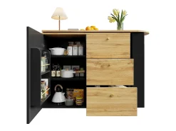 Móvel De Bar|ModernLuxe Móvel de bar giratório 360° e retrátil - com 3 gavetas e 1 porta - prateleiras abertas - + natural Preto