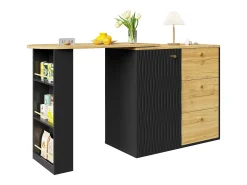 Móvel De Bar|ModernLuxe Móvel de bar giratório 360° e retrátil - com 3 gavetas e 1 porta - prateleiras abertas - + natural Preto