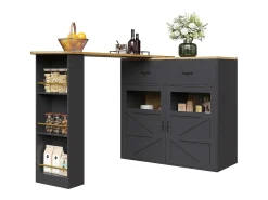 Móvel De Bar|ModernLuxe Móvel de bar giratório 360° e retrátil - com 1 gaveta e 2 portas - prateleiras abertas - + natural Preto
