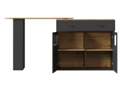 Móvel De Bar|ModernLuxe Móvel de bar giratório 360° e retrátil - com 1 gaveta e 2 portas - prateleiras abertas - + natural Preto
