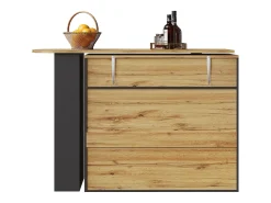 Móvel De Bar|ModernLuxe Móvel de bar giratório 360° e retrátil - com 1 gaveta e 2 portas - prateleiras abertas - + natural Preto