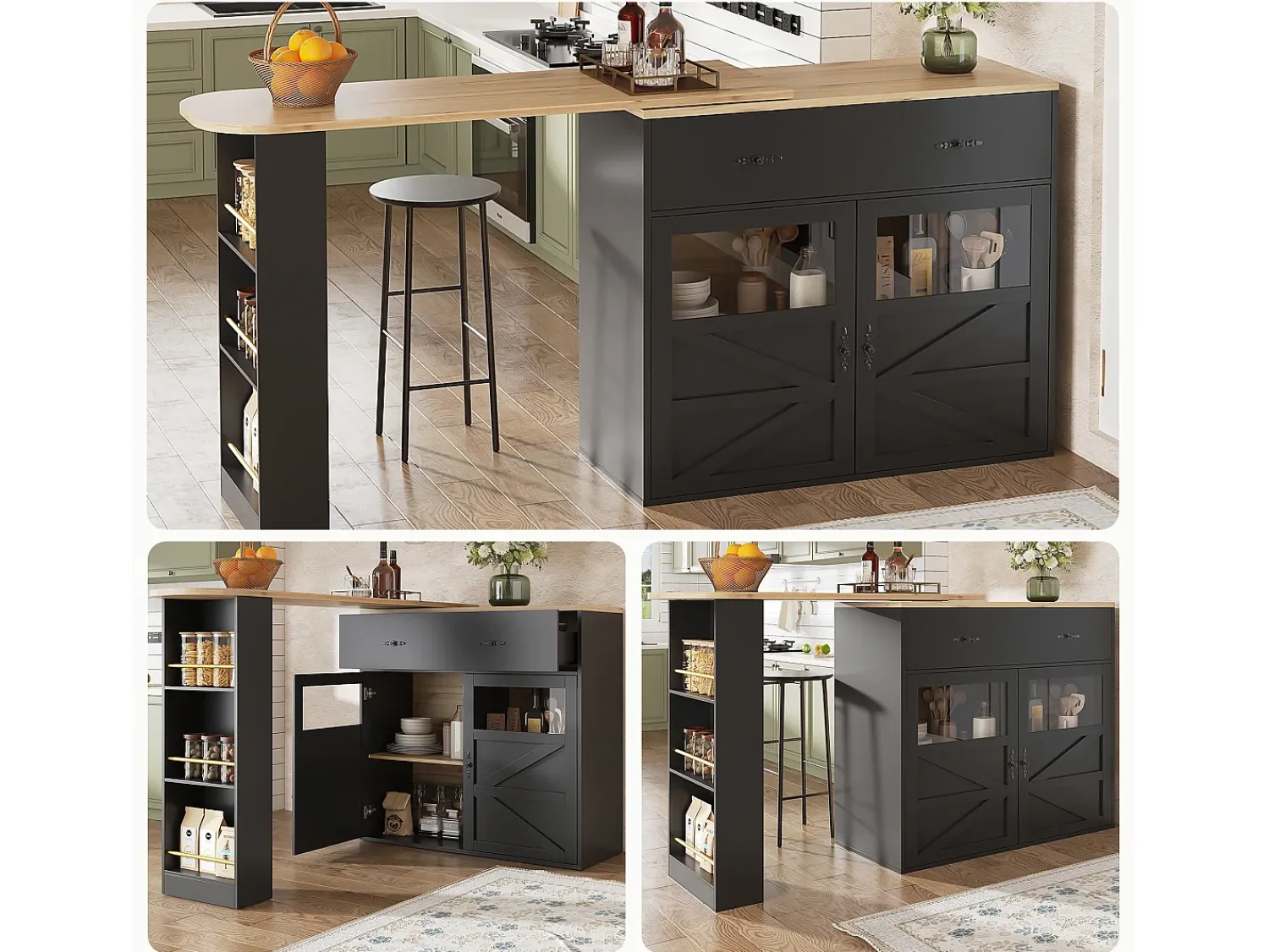 Hauss Spole Móvel de bar giratório com 1 gaveta larga e 2 portas, prateleira lateral de três níveis incluída, - 204x39x104cm^ Móvel De Bar