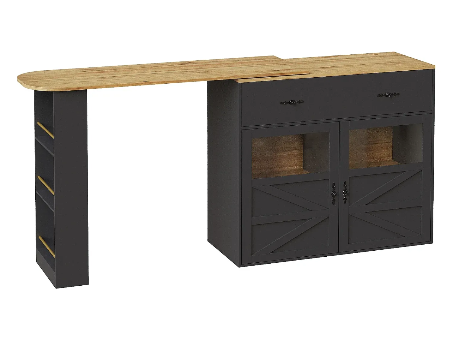 Hauss Spole Móvel de bar giratório com 1 gaveta larga e 2 portas, prateleira lateral de três níveis incluída, - 204x39x104cm^ Móvel De Bar