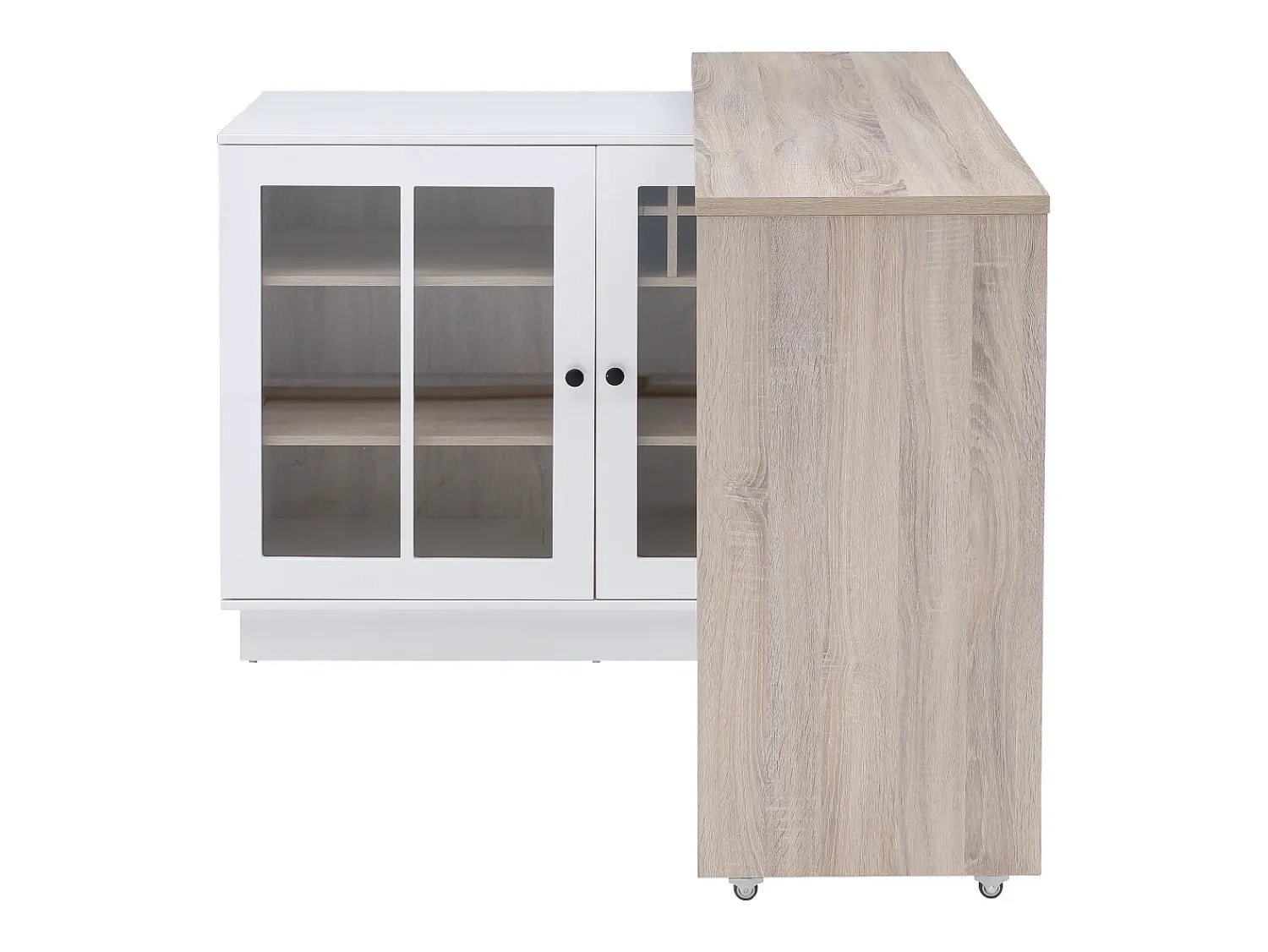 Móvel De Bar*Vente-unique Móvel de bar giratório com arrumação em MDF, vidro temperado branco e natural - ARAMETA Natural claro / Branco