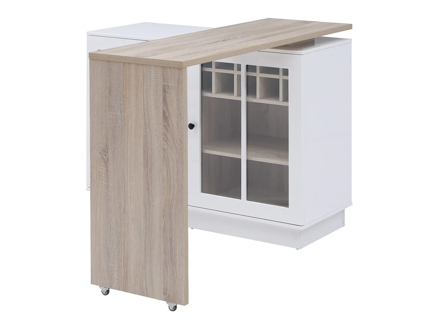 Móvel De Bar*Vente-unique Móvel de bar giratório com arrumação em MDF, vidro temperado branco e natural - ARAMETA Natural claro / Branco