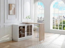 Móvel De Bar*Vente-unique Móvel de bar giratório com arrumação em MDF, vidro temperado branco e natural - ARAMETA Natural claro / Branco