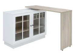 Móvel De Bar*Vente-unique Móvel de bar giratório com arrumação em MDF, vidro temperado branco e natural - ARAMETA Natural claro / Branco