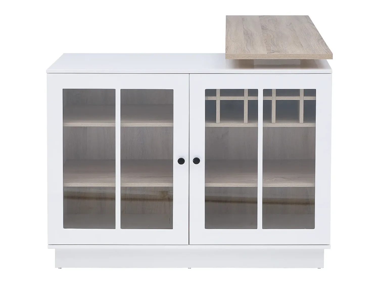 Móvel De Bar*Vente-unique Móvel de bar giratório com arrumação em MDF, vidro temperado branco e natural - ARAMETA Natural claro / Branco