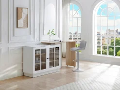 Móvel De Bar*Vente-unique Móvel de bar giratório com arrumação em MDF, vidro temperado branco e natural - ARAMETA Natural claro / Branco
