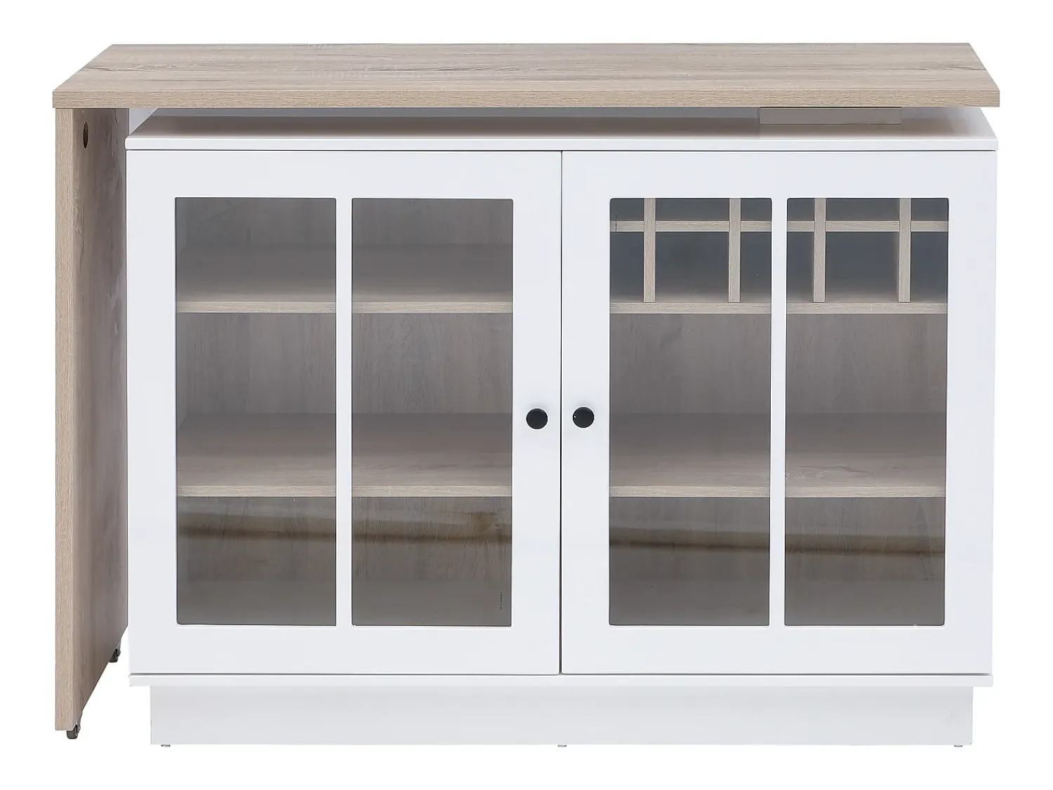 Móvel De Bar*Vente-unique Móvel de bar giratório com arrumação em MDF, vidro temperado branco e natural - ARAMETA Natural claro / Branco