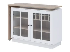 Móvel De Bar*Vente-unique Móvel de bar giratório com arrumação em MDF, vidro temperado branco e natural - ARAMETA Natural claro / Branco