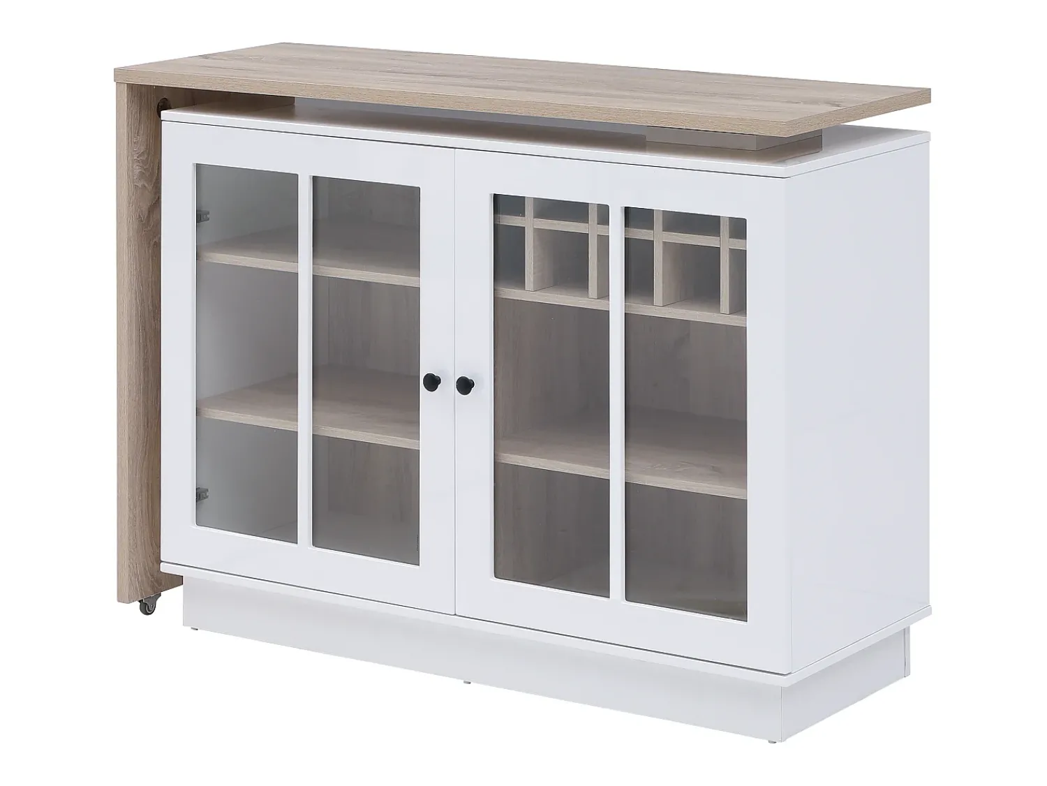 Móvel De Bar*Vente-unique Móvel de bar giratório com arrumação em MDF, vidro temperado branco e natural - ARAMETA Natural claro / Branco
