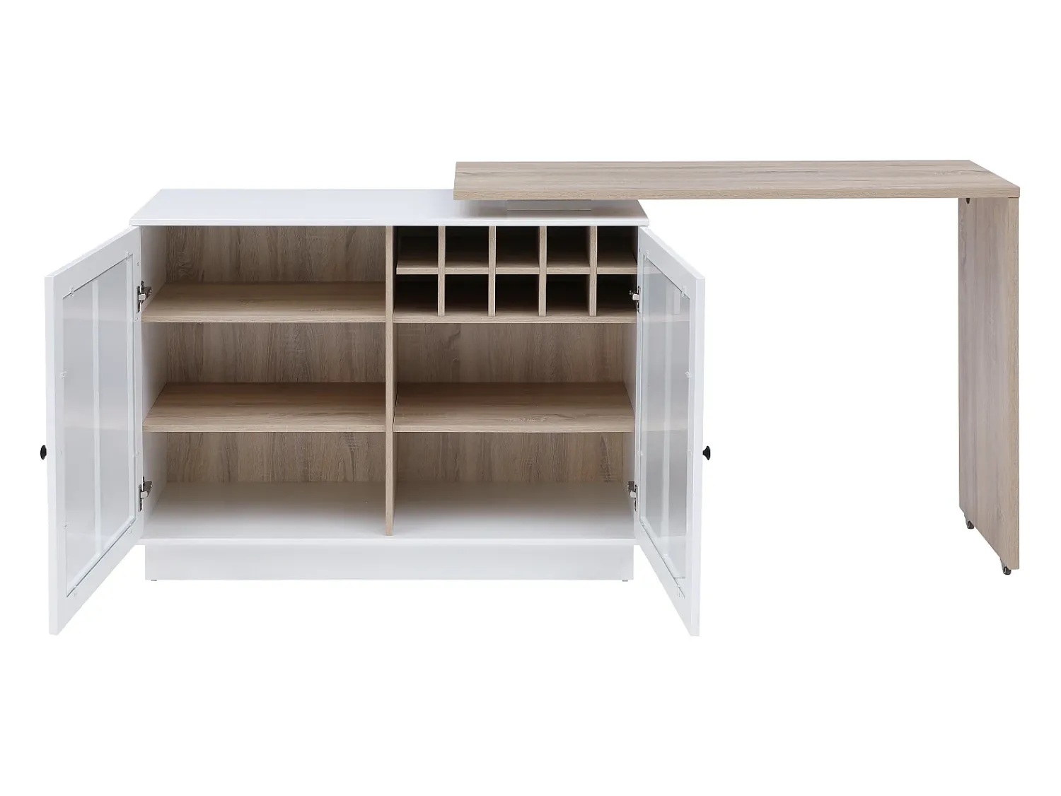 Móvel De Bar*Vente-unique Móvel de bar giratório com arrumação em MDF, vidro temperado branco e natural - ARAMETA Natural claro / Branco