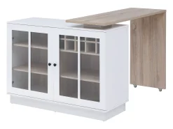Móvel De Bar*Vente-unique Móvel de bar giratório com arrumação em MDF, vidro temperado branco e natural - ARAMETA Natural claro / Branco