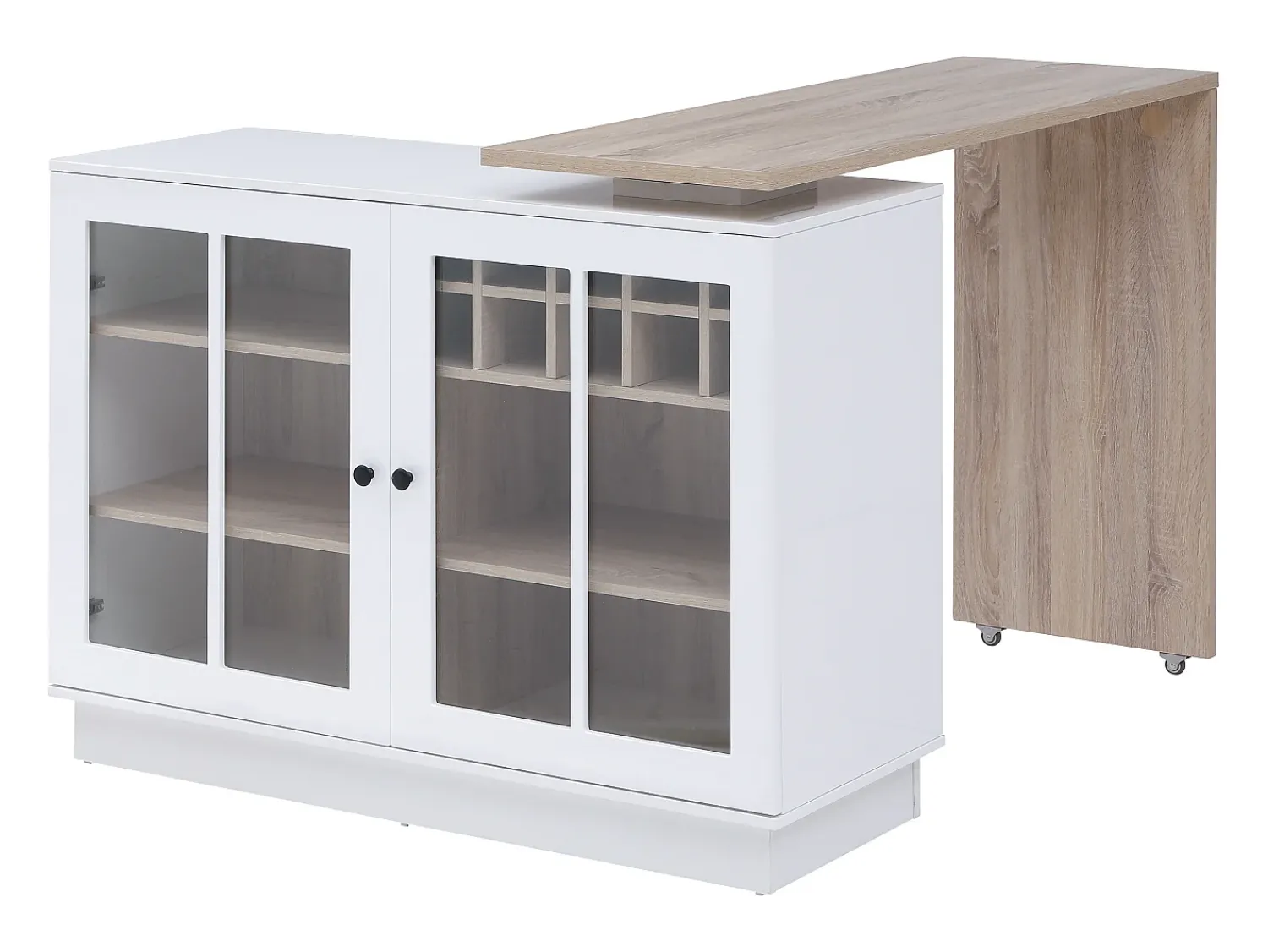 Móvel De Bar*Vente-unique Móvel de bar giratório com arrumação em MDF, vidro temperado branco e natural - ARAMETA Natural claro / Branco