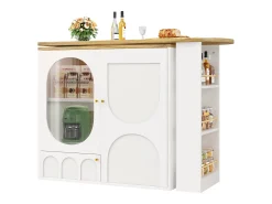 Móvel De Bar*ModernLuxe Móvel de bar giratório e recolhível 360° - 204×39×105 cm - 3 portas - prateleiras abertas - Branco