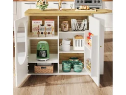 Móvel De Bar*ModernLuxe Móvel de bar giratório e recolhível 360° - 204×39×105 cm - 3 portas - prateleiras abertas - Branco