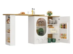 Móvel De Bar*ModernLuxe Móvel de bar giratório e recolhível 360° - 204×39×105 cm - 3 portas - prateleiras abertas - Branco