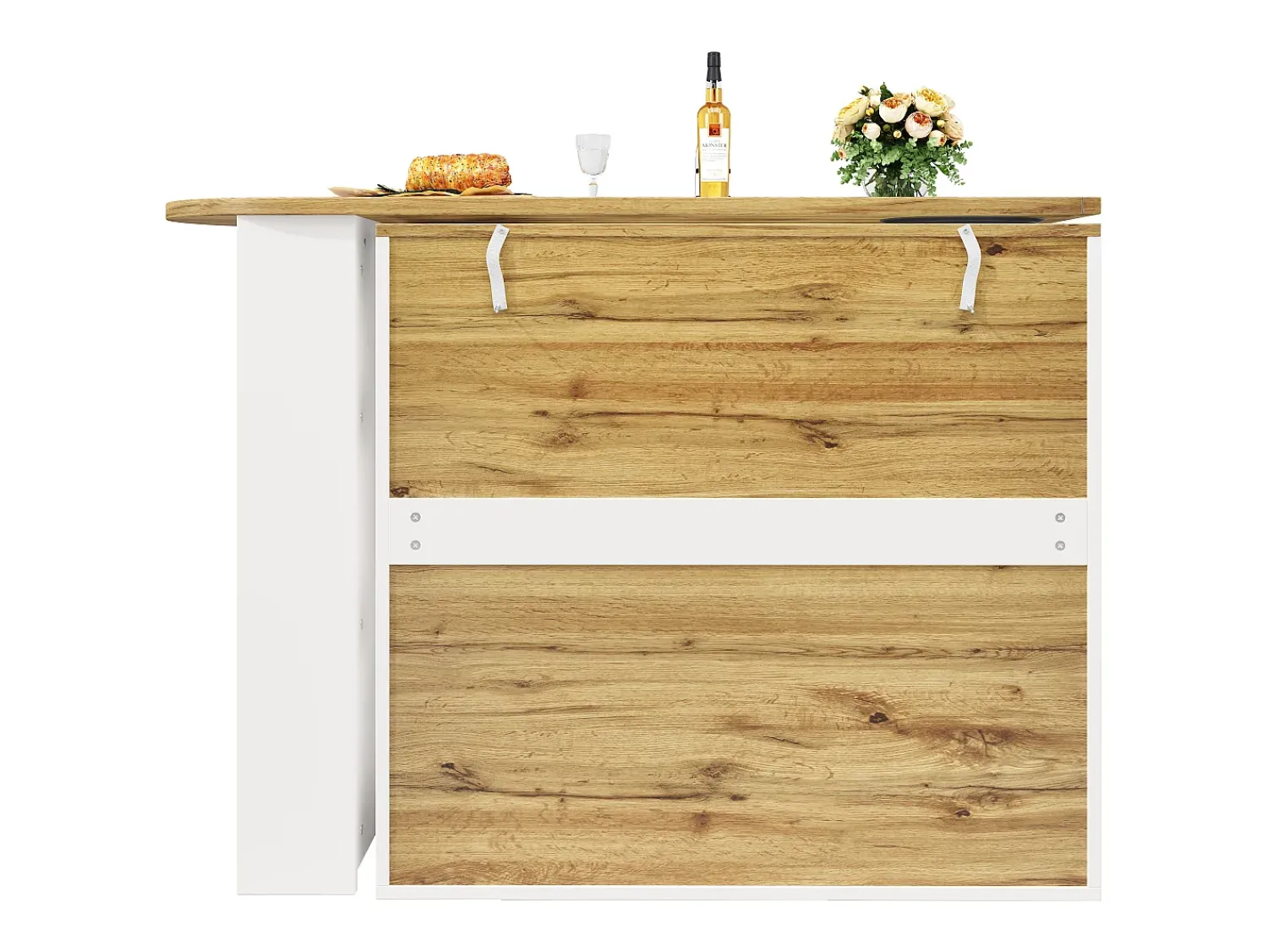 Móvel De Bar*ModernLuxe Móvel de bar giratório e recolhível 360° - 204×39×105 cm - 3 portas - prateleiras abertas - Branco