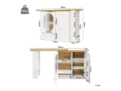 Móvel De Bar*ModernLuxe Móvel de bar giratório e recolhível 360° - 204×39×105 cm - 3 portas - prateleiras abertas - Branco
