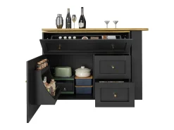 Móvel De Bar*ModernLuxe Móvel de bar giratório moderno 360° - 204×39×105 cm - 2 gavetas e 2 portas - com prateleiras laterais - mesa extensível - Preto