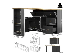 Móvel De Bar*ModernLuxe Móvel de bar giratório moderno 360° - 204×39×105 cm - 2 gavetas e 2 portas - com prateleiras laterais - mesa extensível - Preto