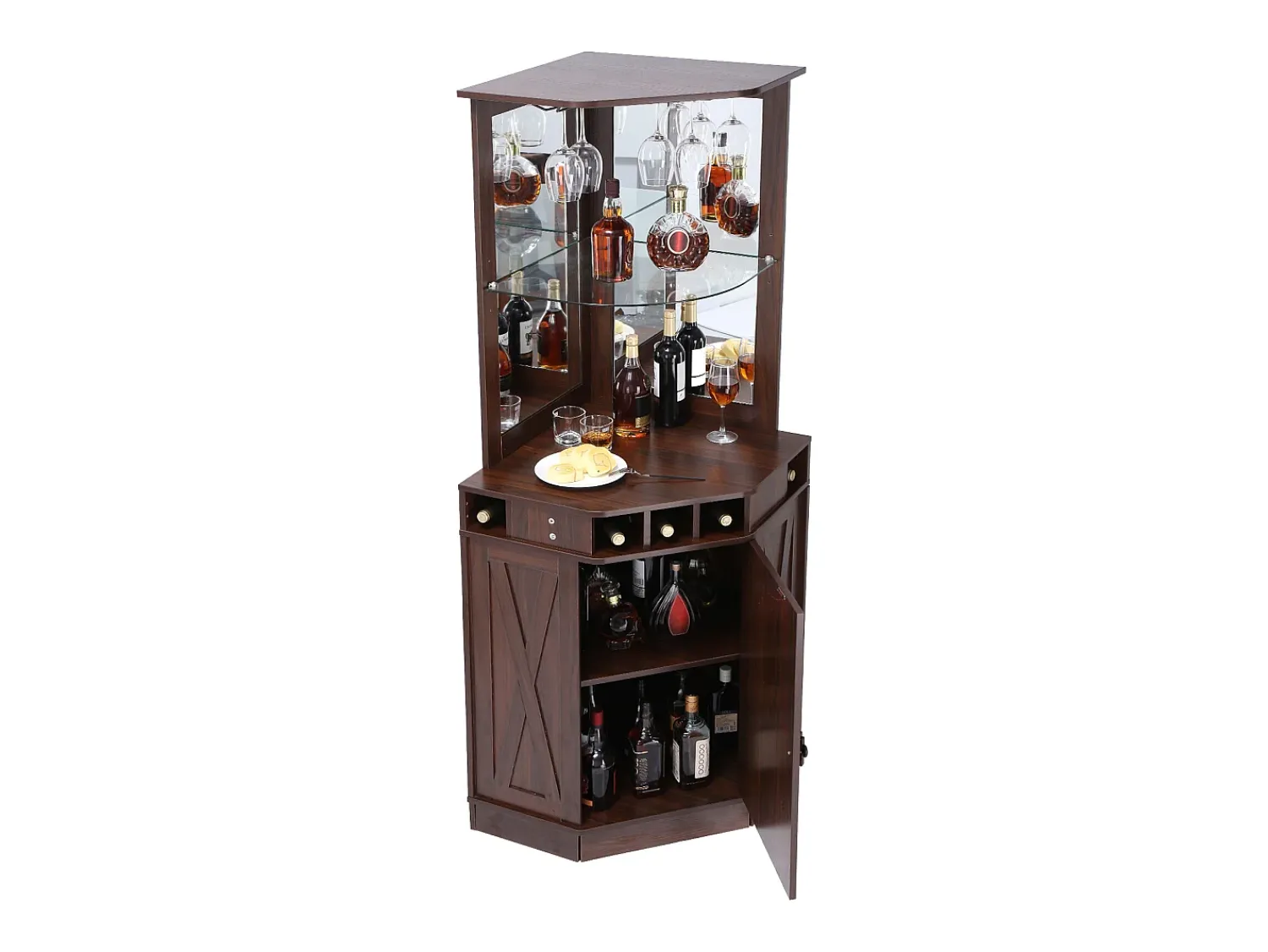 Móvel De Bar| Móvel de Bar Industrial SucceBuy, com Suporte para Copos de Licor e Copos, Móvel de Bar para Café em Madeira Rústica Autônomo para Sala de Estar, Bar em Casa Castanho