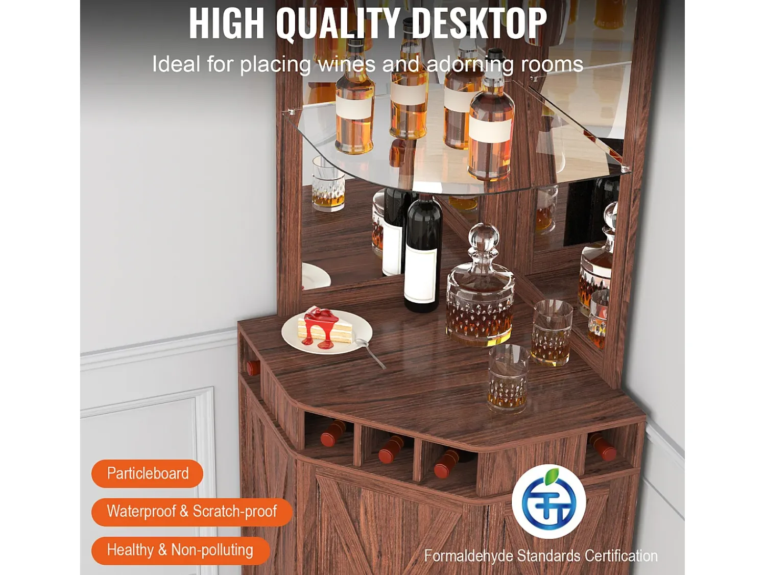 Móvel De Bar| Móvel de Bar Industrial SucceBuy, com Suporte para Copos de Licor e Copos, Móvel de Bar para Café em Madeira Rústica Autônomo para Sala de Estar, Bar em Casa Castanho