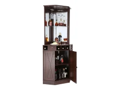 Móvel De Bar| Móvel de Bar Industrial SucceBuy, com Suporte para Copos de Licor e Copos, Móvel de Bar para Café em Madeira Rústica Autônomo para Sala de Estar, Bar em Casa Castanho
