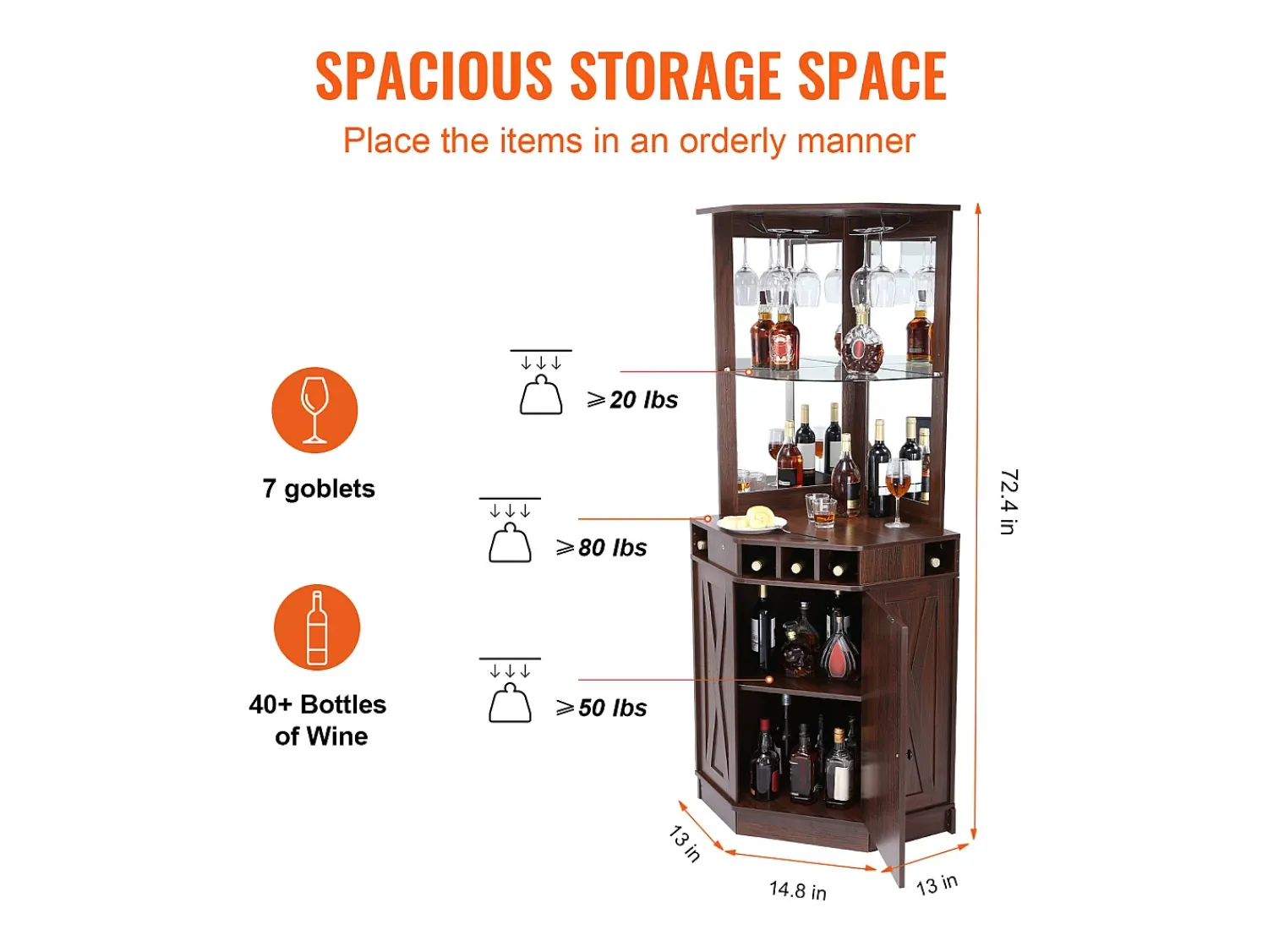 Móvel De Bar| Móvel de Bar Industrial SucceBuy, com Suporte para Copos de Licor e Copos, Móvel de Bar para Café em Madeira Rústica Autônomo para Sala de Estar, Bar em Casa Castanho