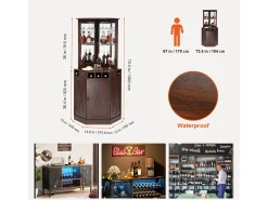 Móvel De Bar| Móvel de Bar Industrial SucceBuy, com Suporte para Copos de Licor e Copos, Móvel de Bar para Café em Madeira Rústica Autônomo para Sala de Estar, Bar em Casa Castanho