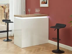 Móvel De Bar*Vente-unique Móvel de bar luminoso - MDF lacado a branco - LEDs - Branco e carvalho. HALO II Natural claro / Branco