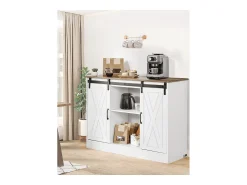 Móvel De Bar| Móvel de Bar para Café SucceBuy, 106 x 40 x 81,5 cm, com 3 Níveis com Portas de Celeiro Branco