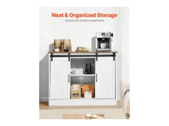 Móvel De Bar| Móvel de Bar para Café SucceBuy, 106 x 40 x 81,5 cm, com 3 Níveis com Portas de Celeiro Branco