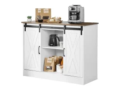 Móvel De Bar| Móvel de Bar para Café SucceBuy, 106 x 40 x 81,5 cm, com 3 Níveis com Portas de Celeiro Branco
