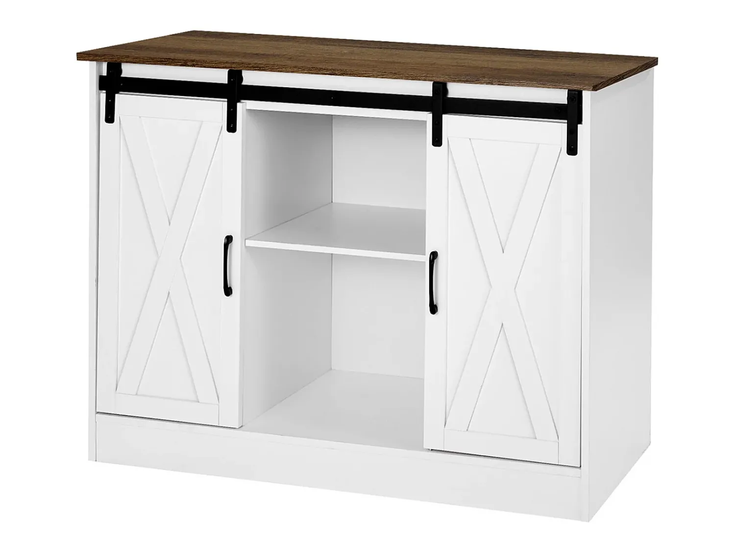 Móvel De Bar| Móvel de Bar para Café SucceBuy, 106 x 40 x 81,5 cm, com 3 Níveis com Portas de Celeiro Branco